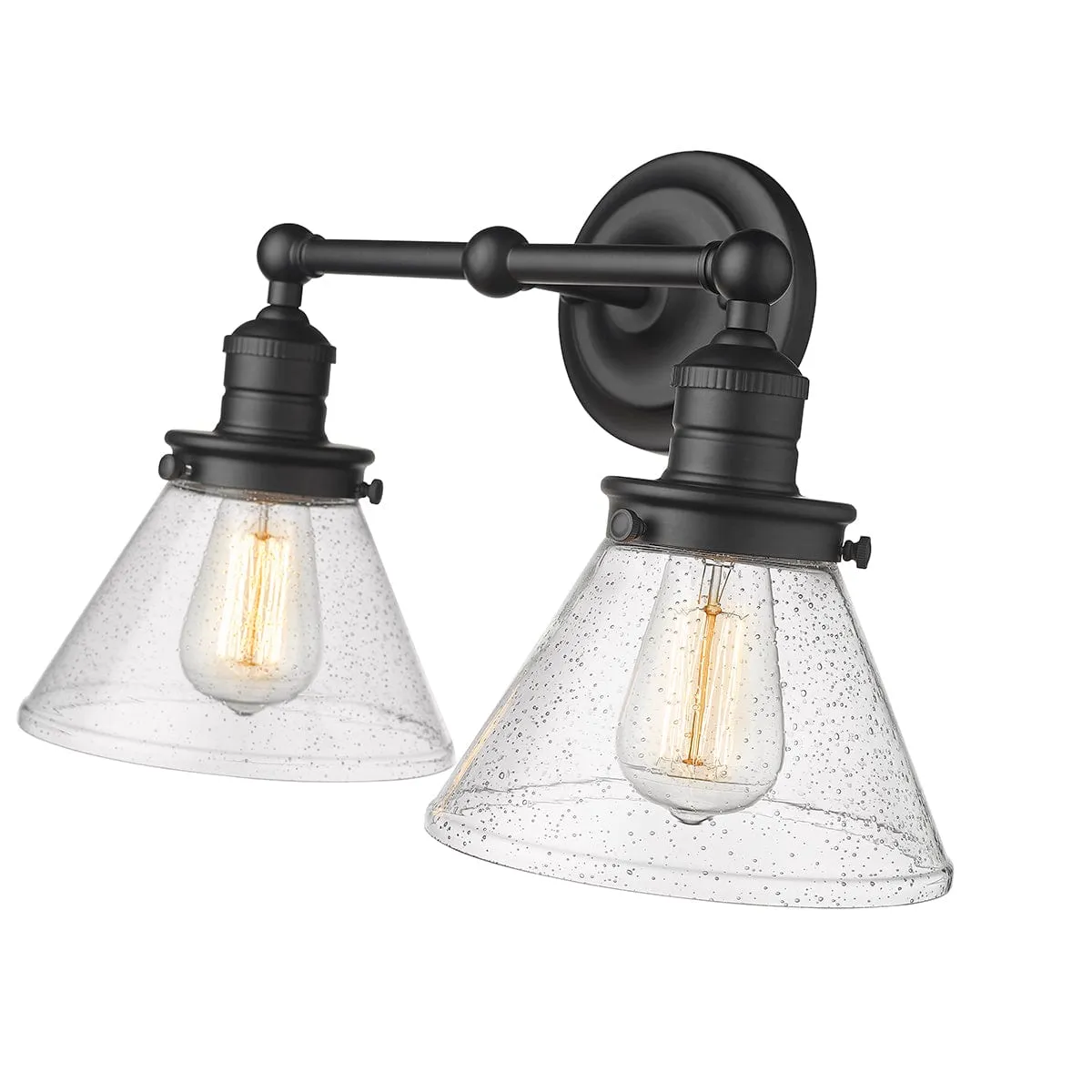 2 Lamps Eyden Vanity Light - Matte Black - Clear Seeded Glass - 18.375in. Wide