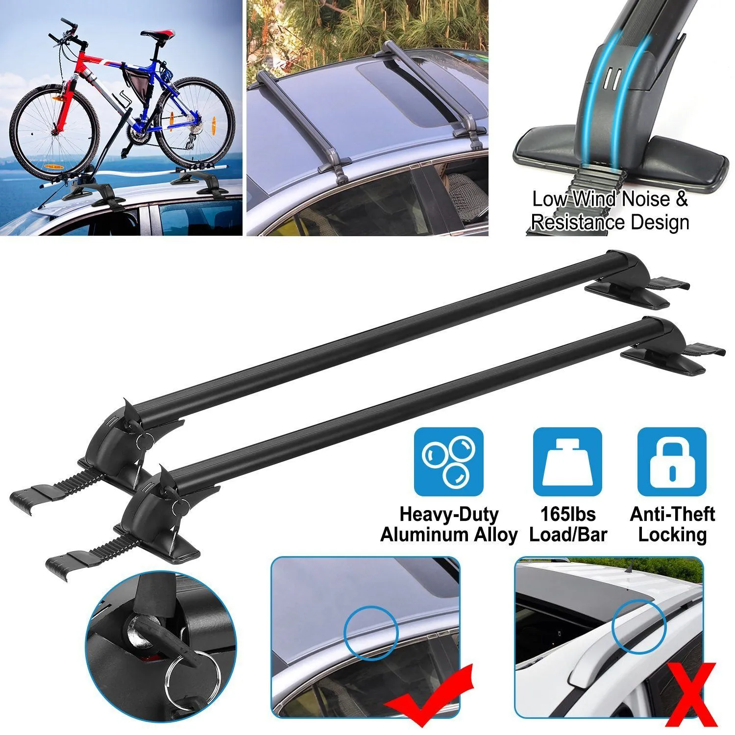 2-Piece: Universal 110CM/43-Inch Car Roof Rack Cross Bar