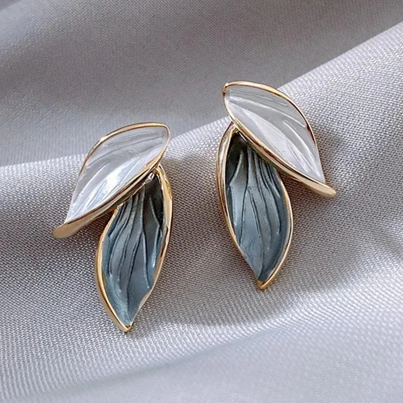 2024  Blue And White Metal Leaf Earrings Women's