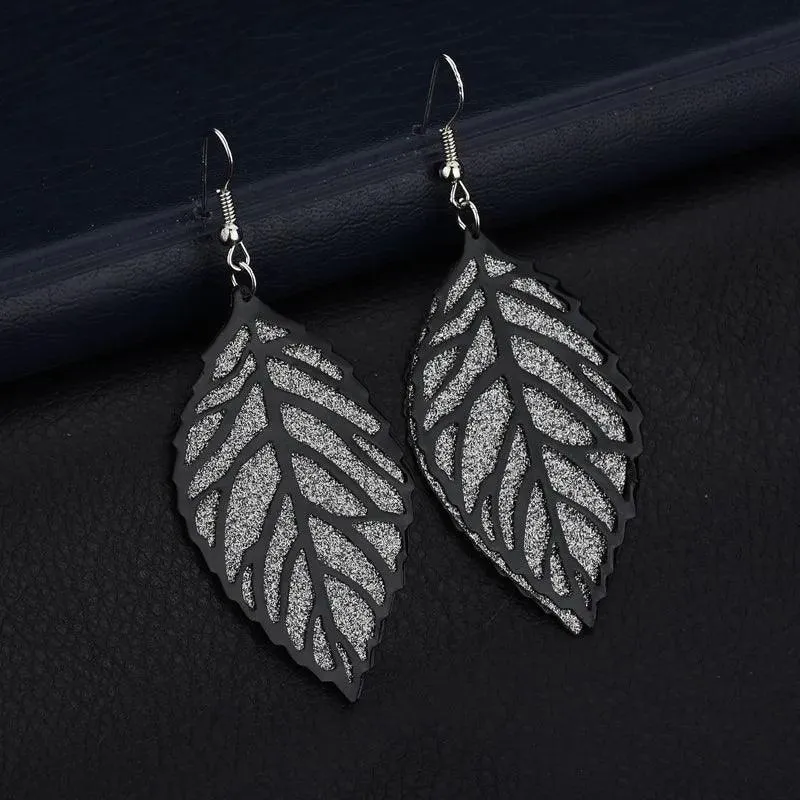 2024  Blue And White Metal Leaf Earrings Women's