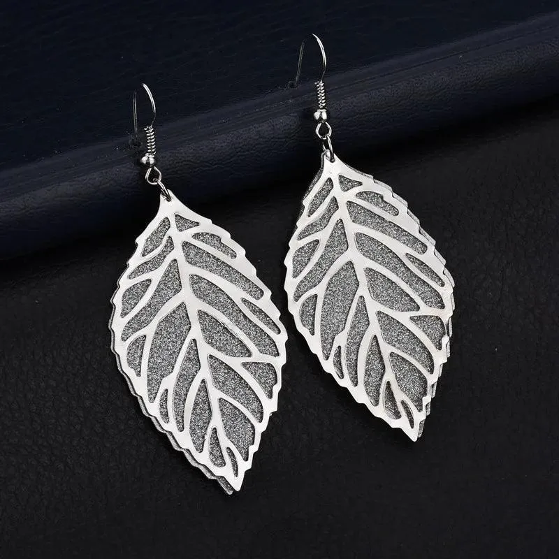 2024  Blue And White Metal Leaf Earrings Women's