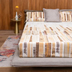 220 TC 100% Cotton printed double bedsheet - Skyscrapper Mustard