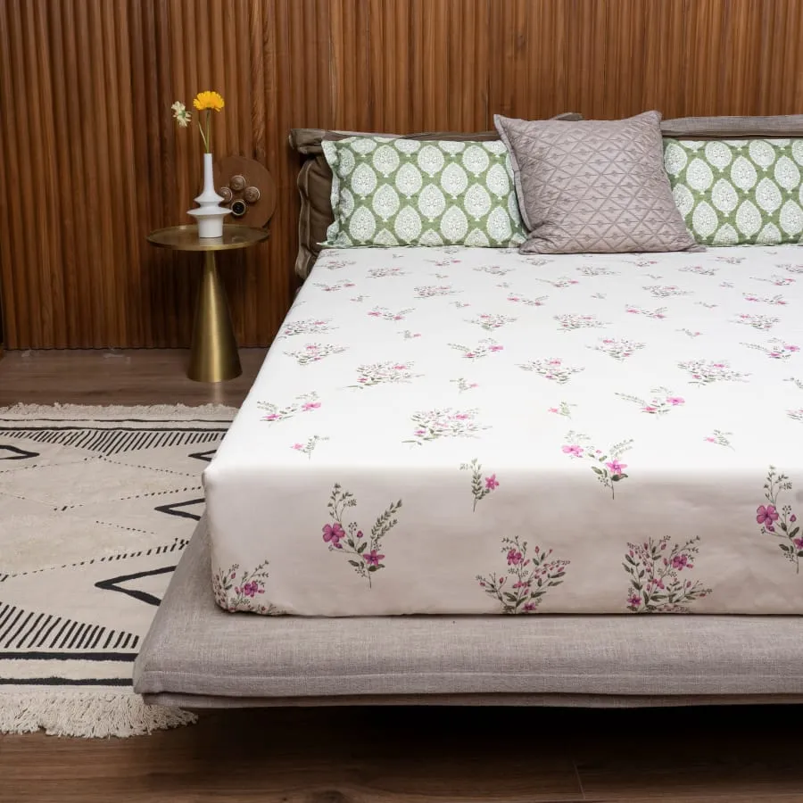 220 TC 100% Cotton printed double bedsheet - Valley Pink