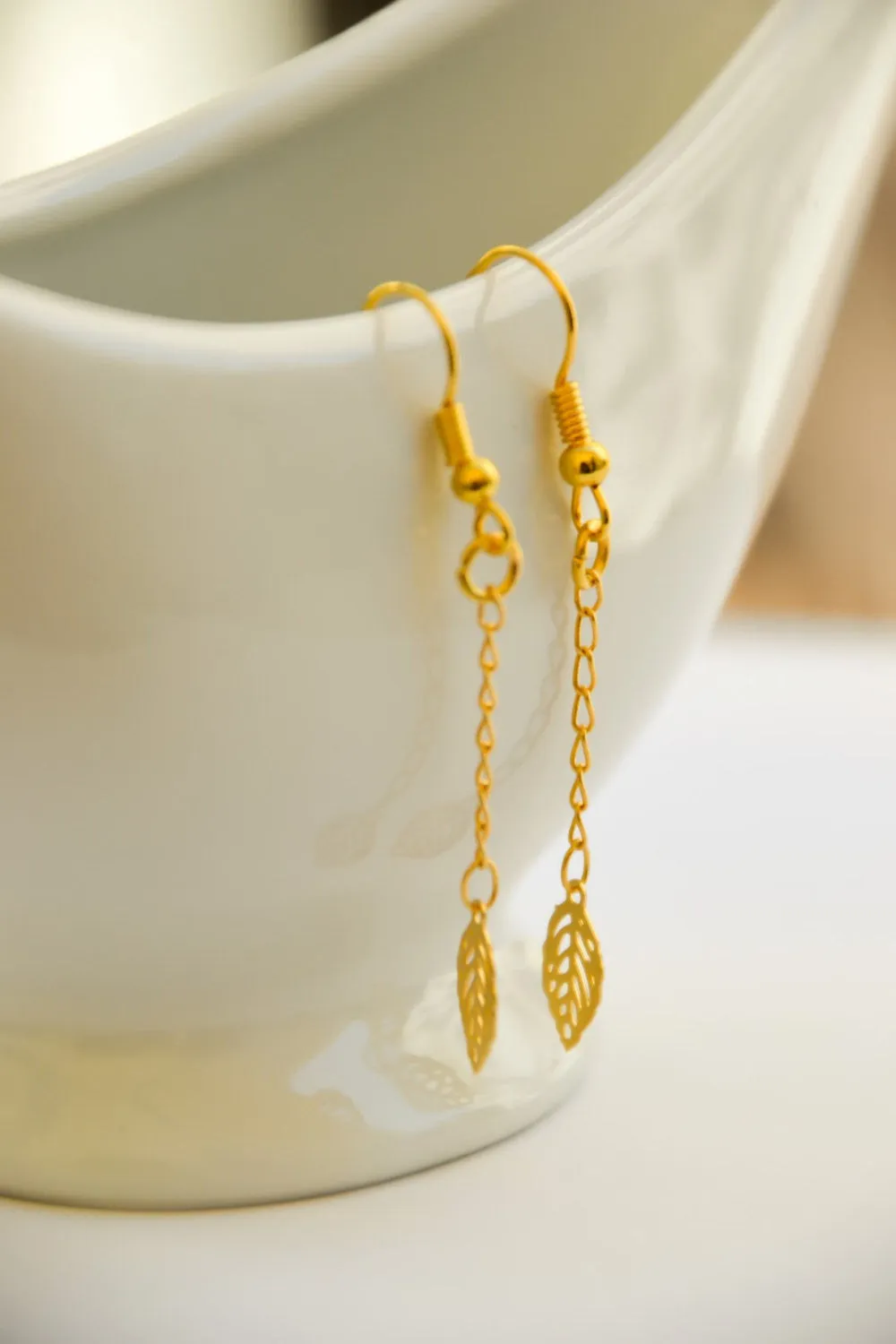 24k gold plated leaves earrings