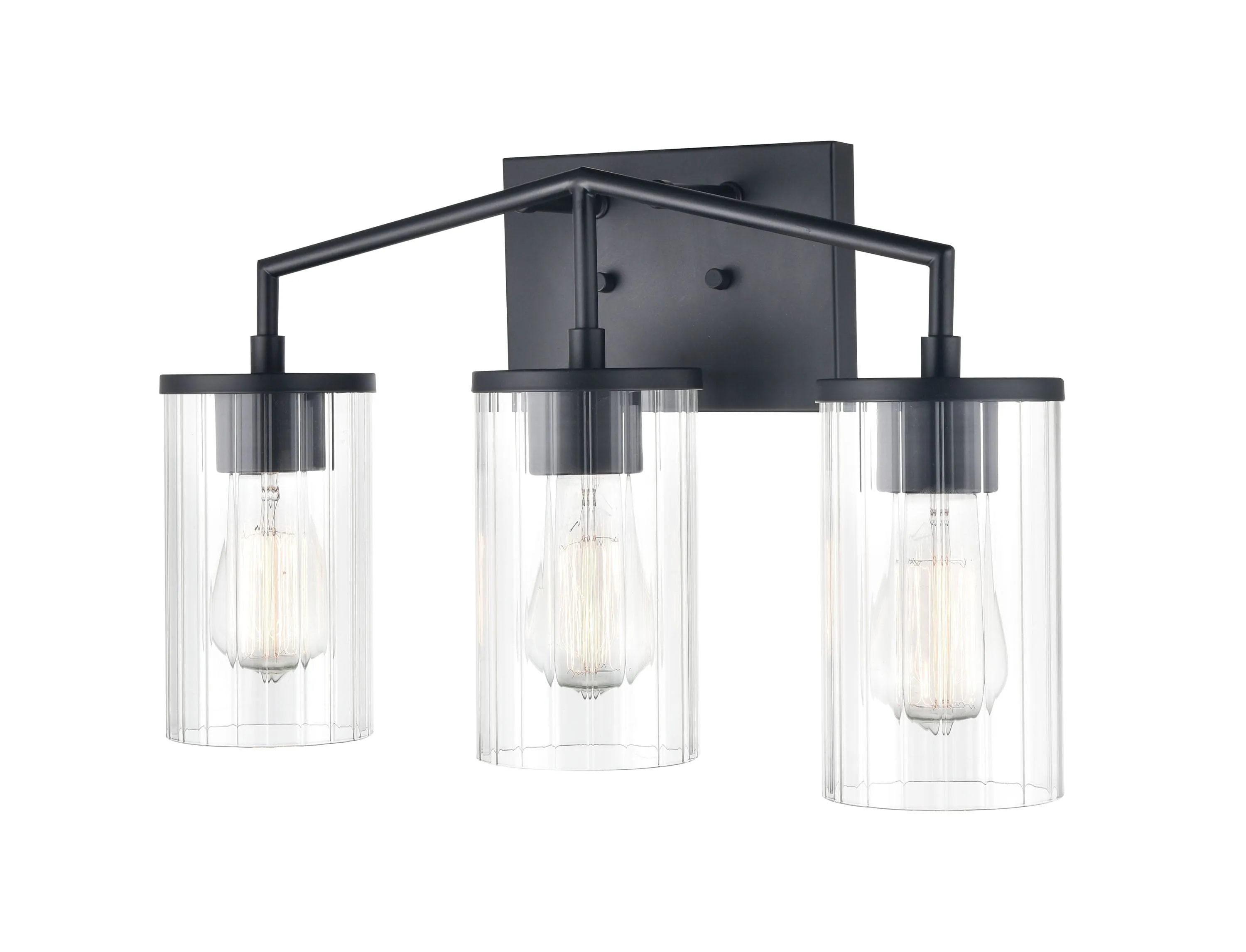 3 Lamps Beverlly Vanity Light - Matte Black - Clear Beveled Glass - 20in. Wide