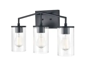 3 Lamps Beverlly Vanity Light - Matte Black - Clear Beveled Glass - 20in. Wide