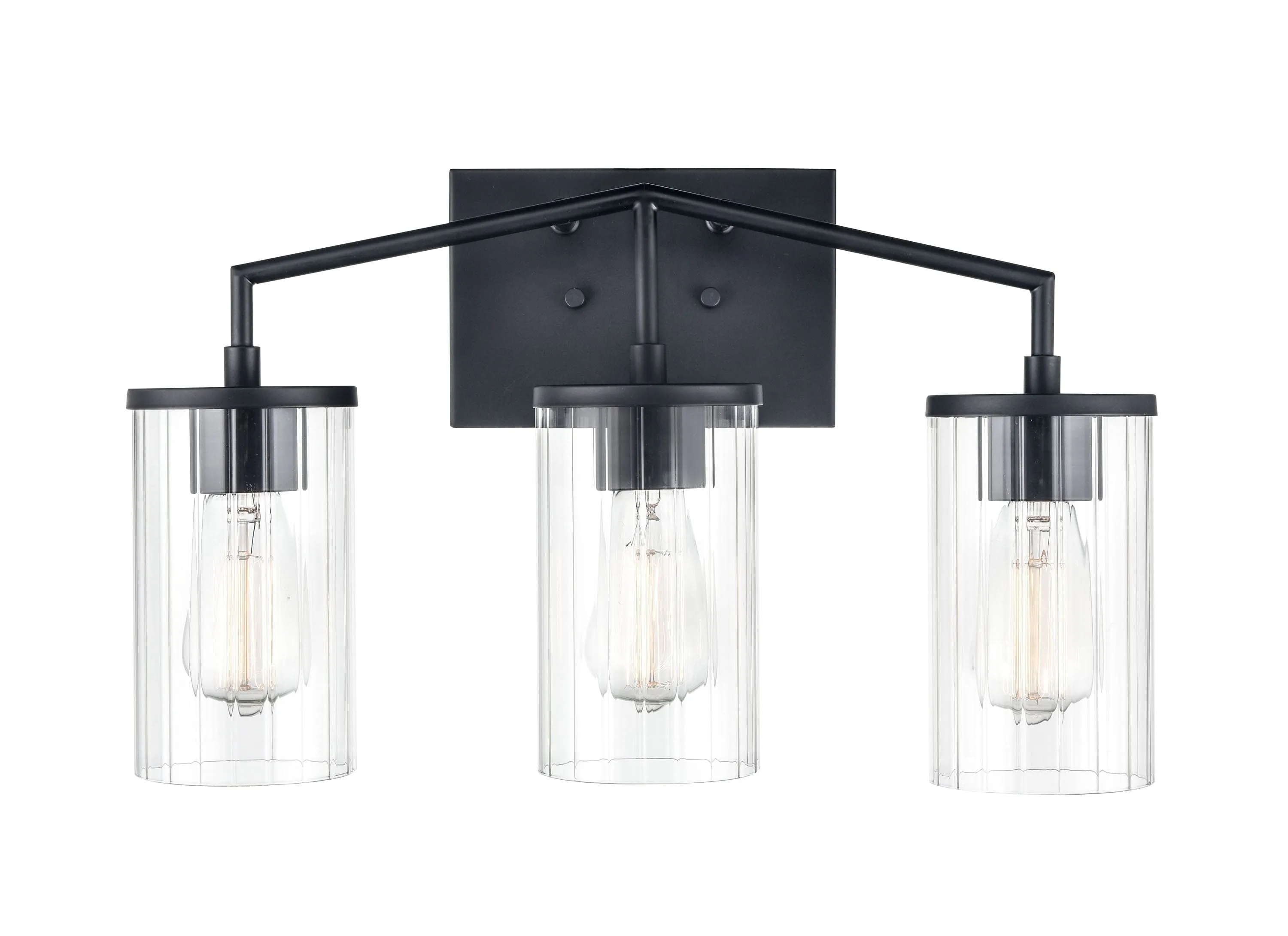 3 Lamps Beverlly Vanity Light - Matte Black - Clear Beveled Glass - 20in. Wide