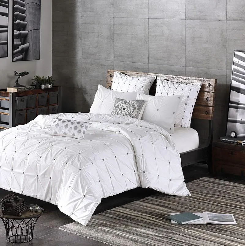 3 Piece Elastic Embroidered Cotton Comforter Set -King/Cal King II10-597 By Olliix