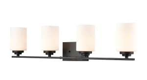 4 Lamps Durham Vanity Light - Matte Black - Etched White Glass - 31.125in. Wide