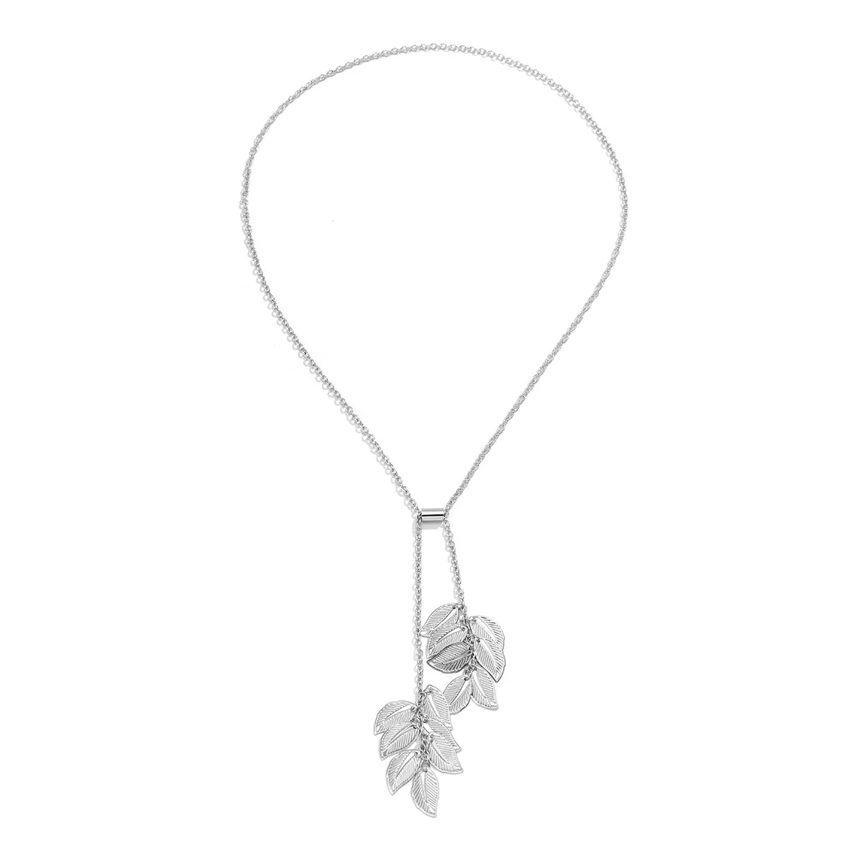 Adjustable Leaf Necklace with Imitation Pearl Tassel