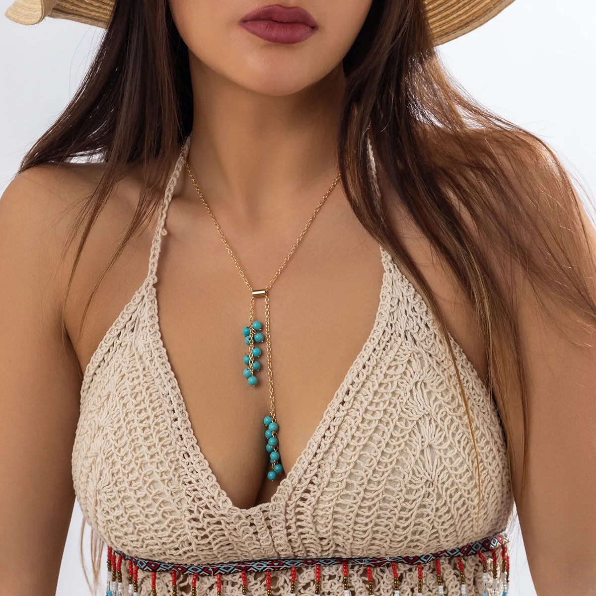 Adjustable Leaf Necklace with Imitation Pearl Tassel