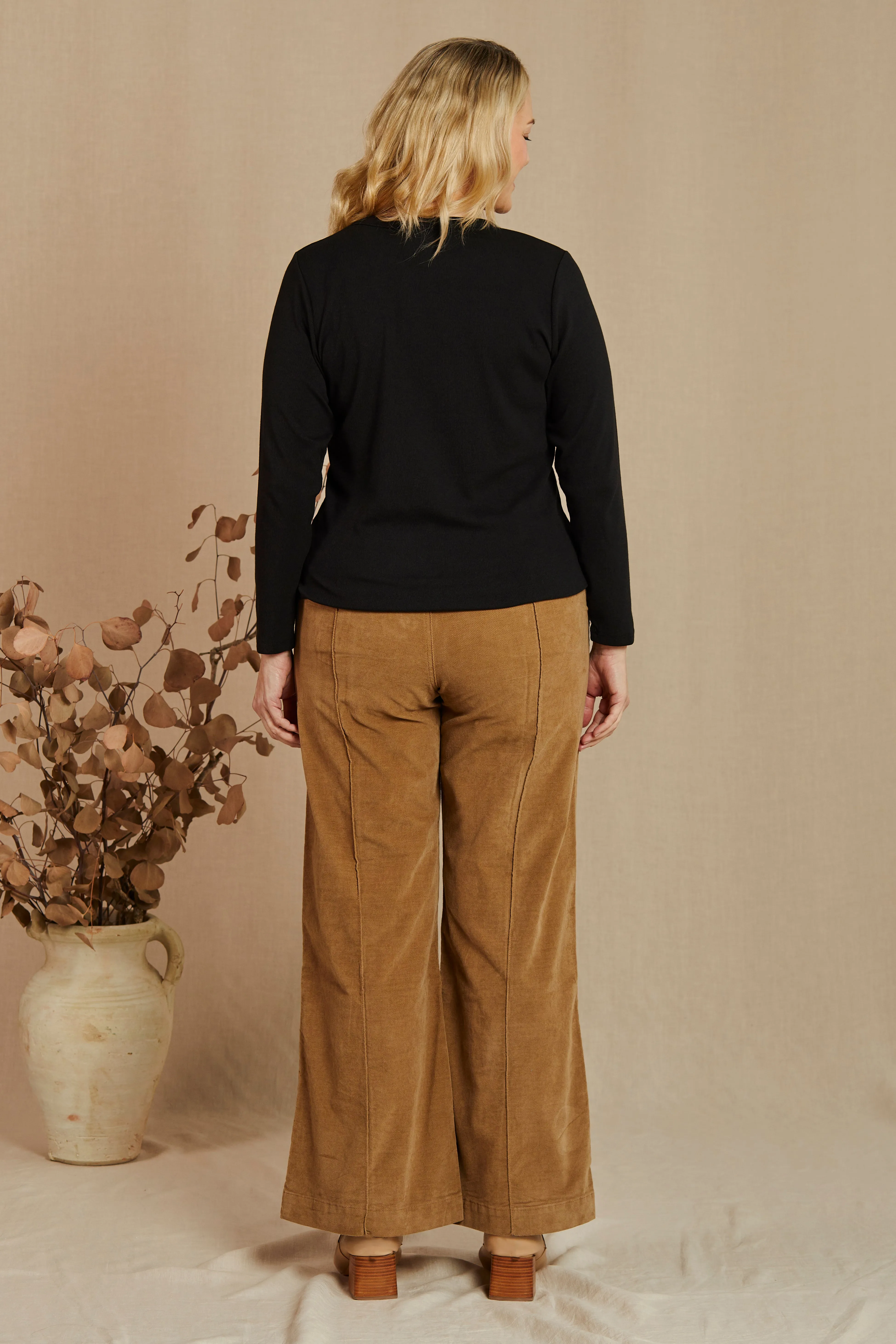 Adrift Wide Leg Brushed Cotton Pant in Camel