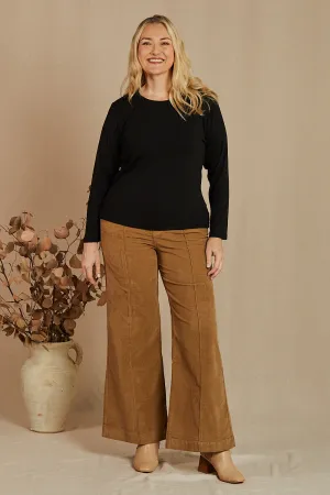 Adrift Wide Leg Brushed Cotton Pant in Camel