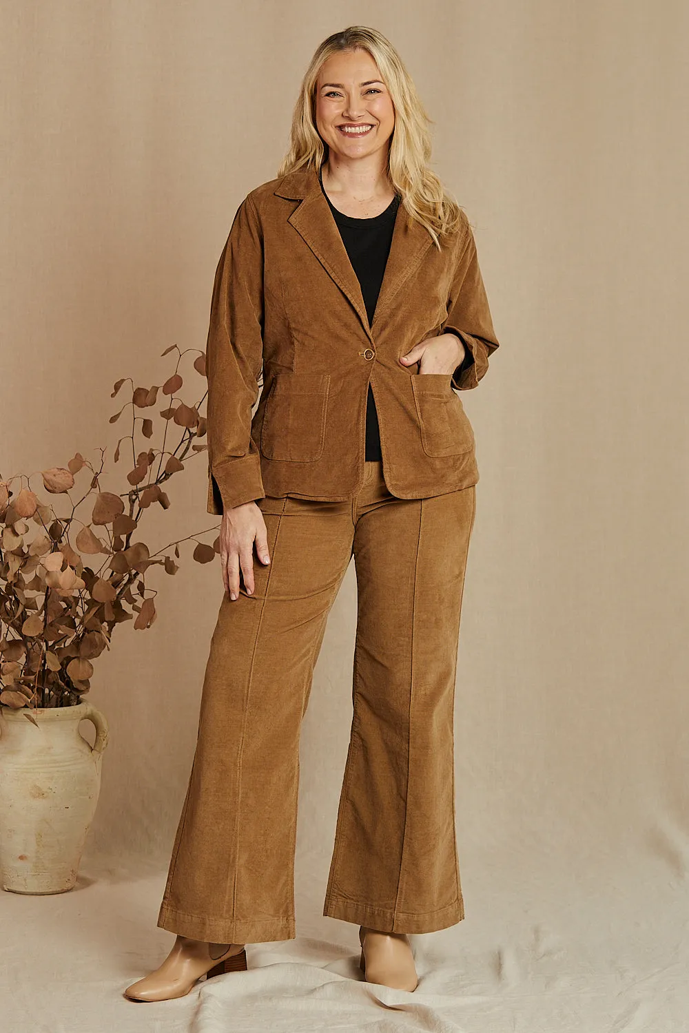 Adrift Wide Leg Brushed Cotton Pant in Camel