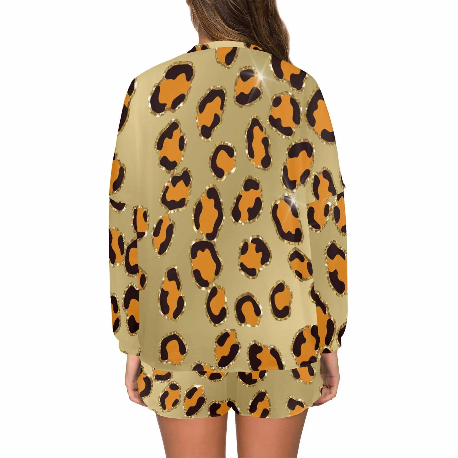 Animal Print 10  Women's Long Sleeve Pajama Set with Shorts