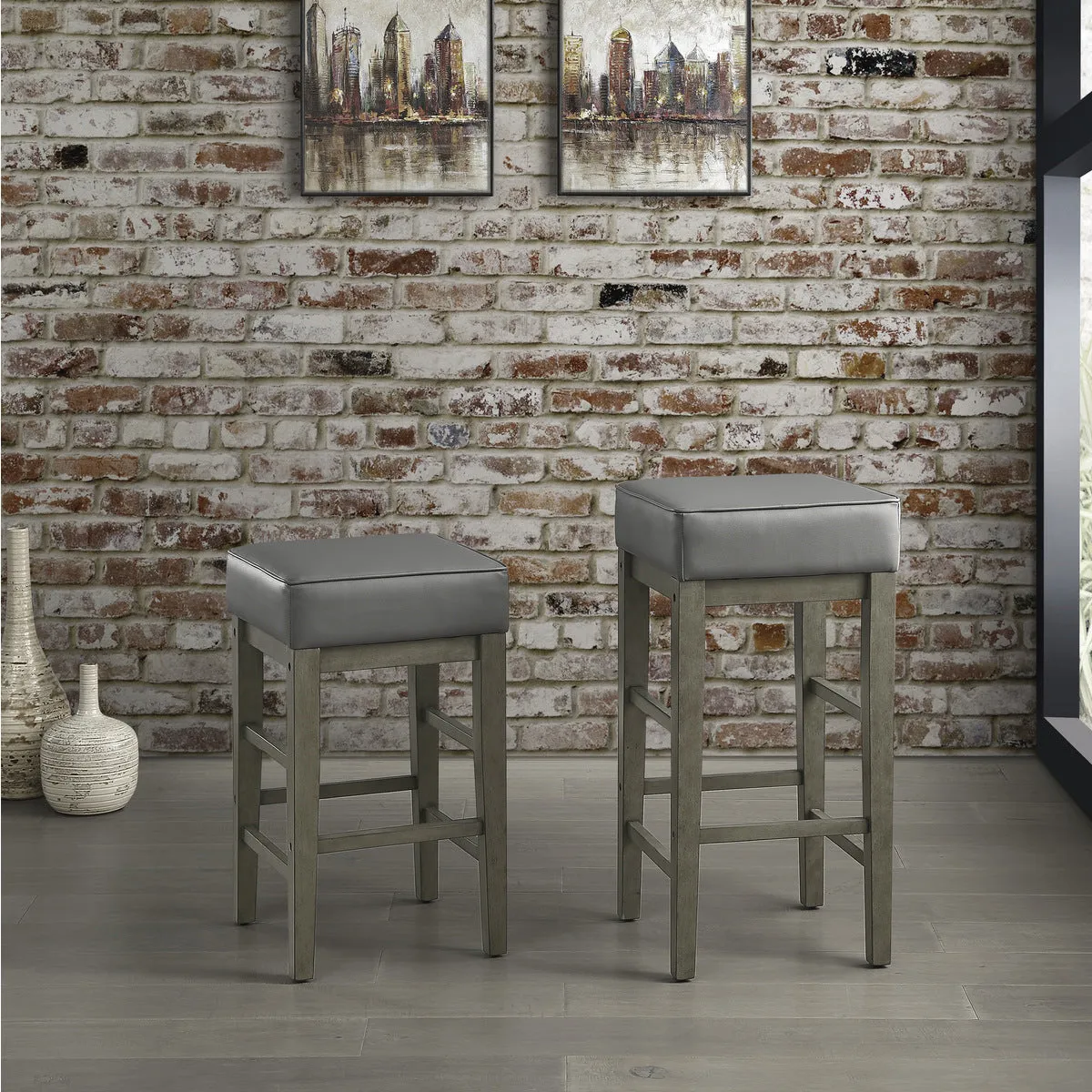 Antique Gray Solid Wood Counter Height Stool - Set of 2