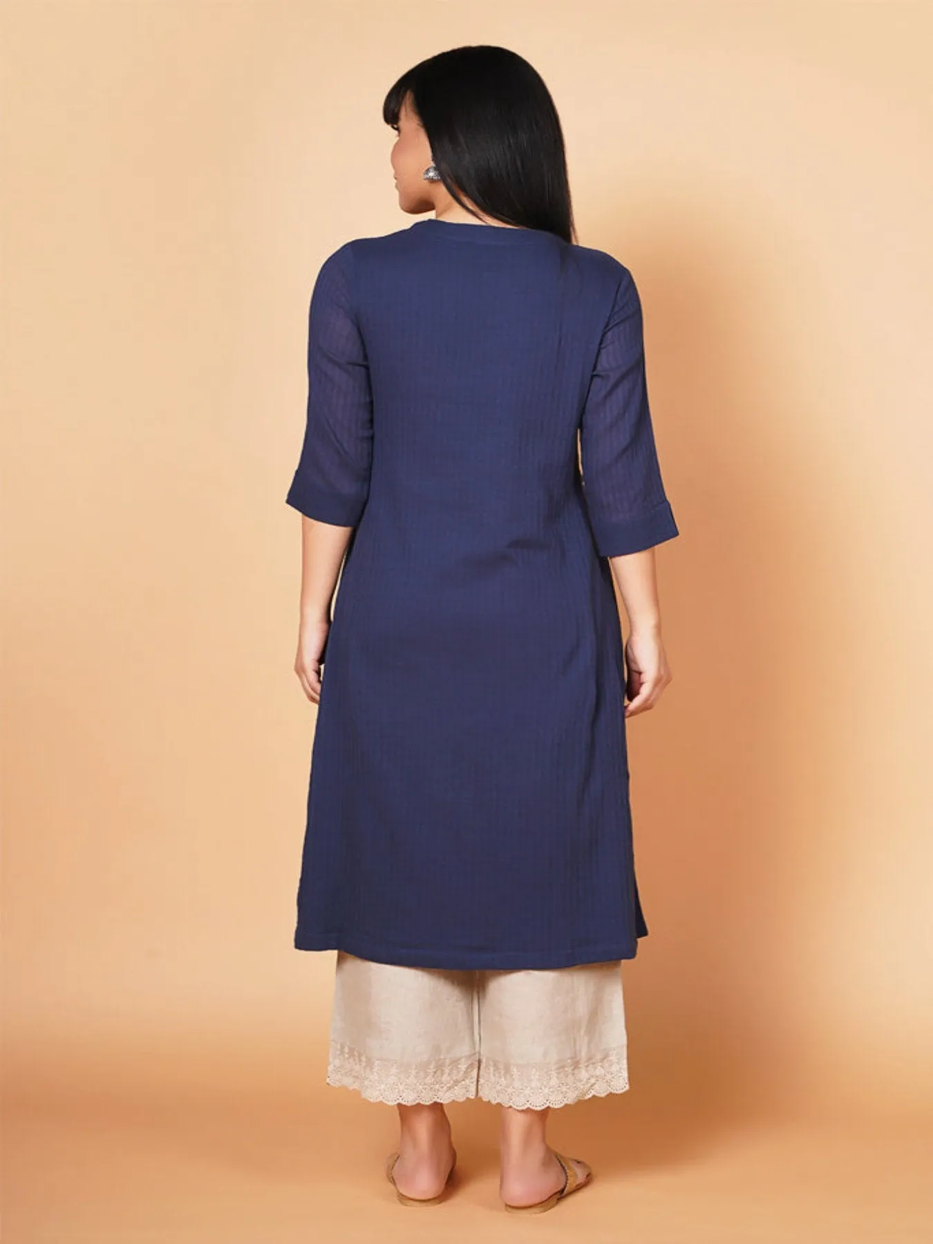 Barara Navy Blue Solid A-line Kurta