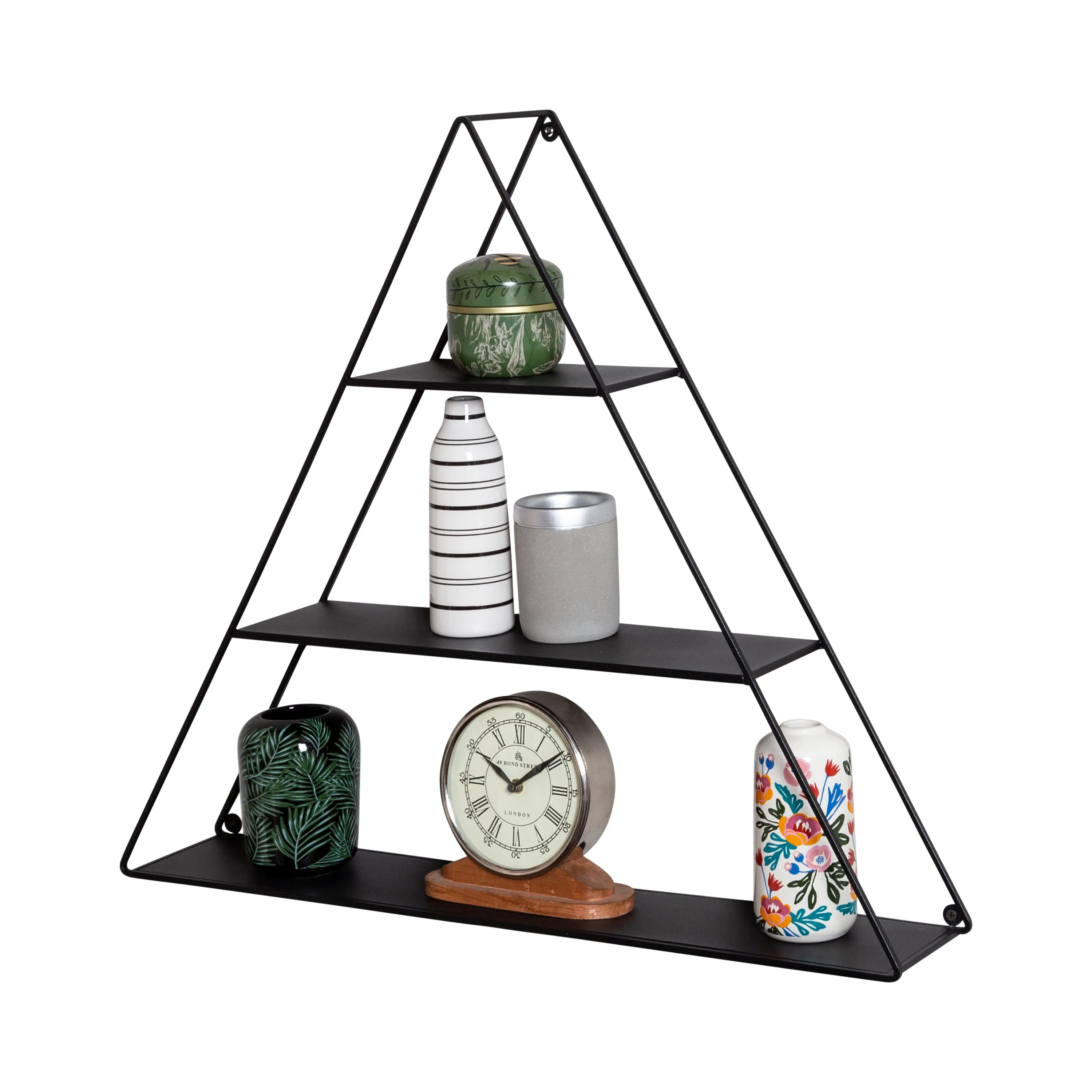 Black 3-Tier Triangle Decorative Metal Wall Shelf