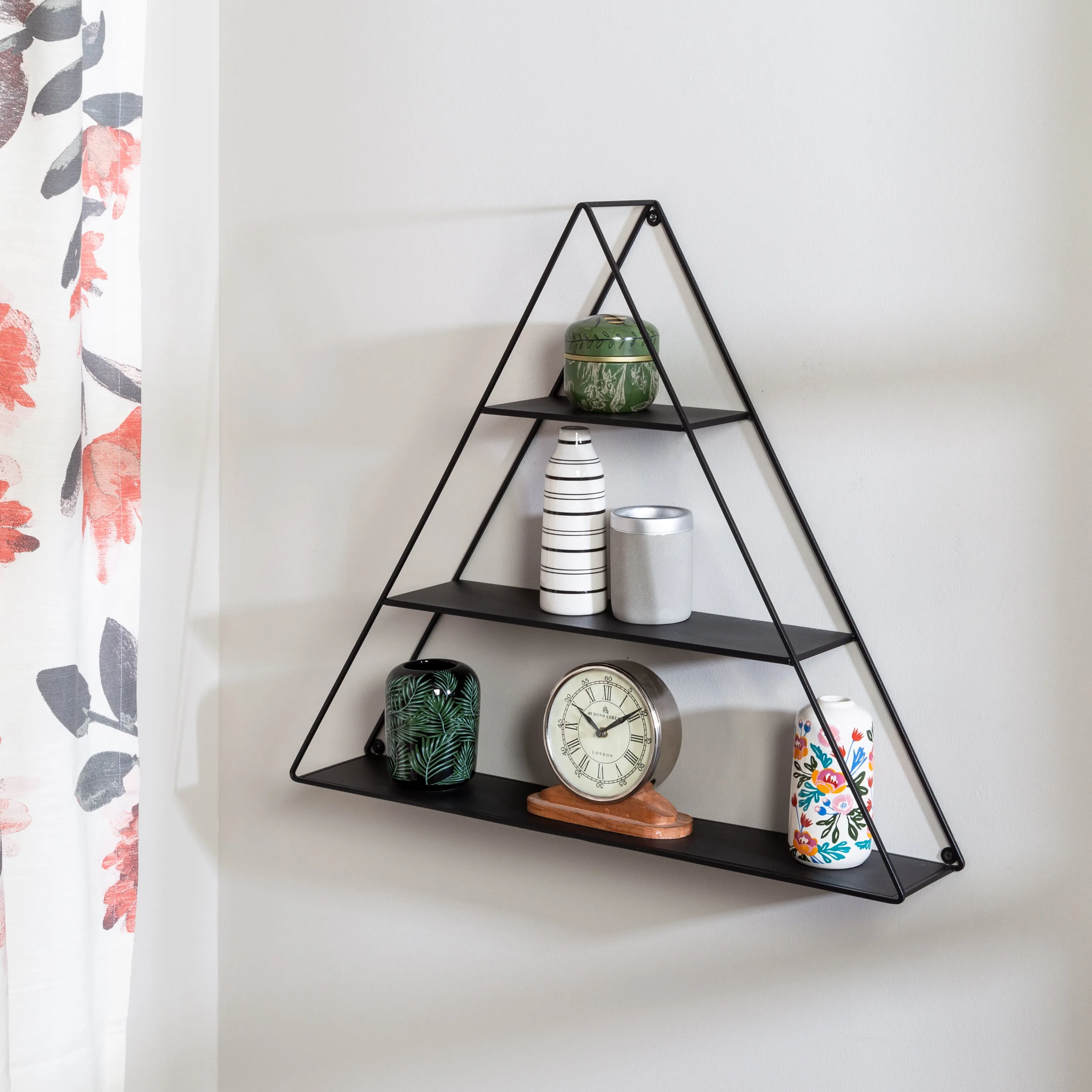 Black 3-Tier Triangle Decorative Metal Wall Shelf