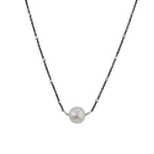 Black & White Cultured Freshwater Pearl Pendant Necklace on Oxidized Sterling Silver Chain