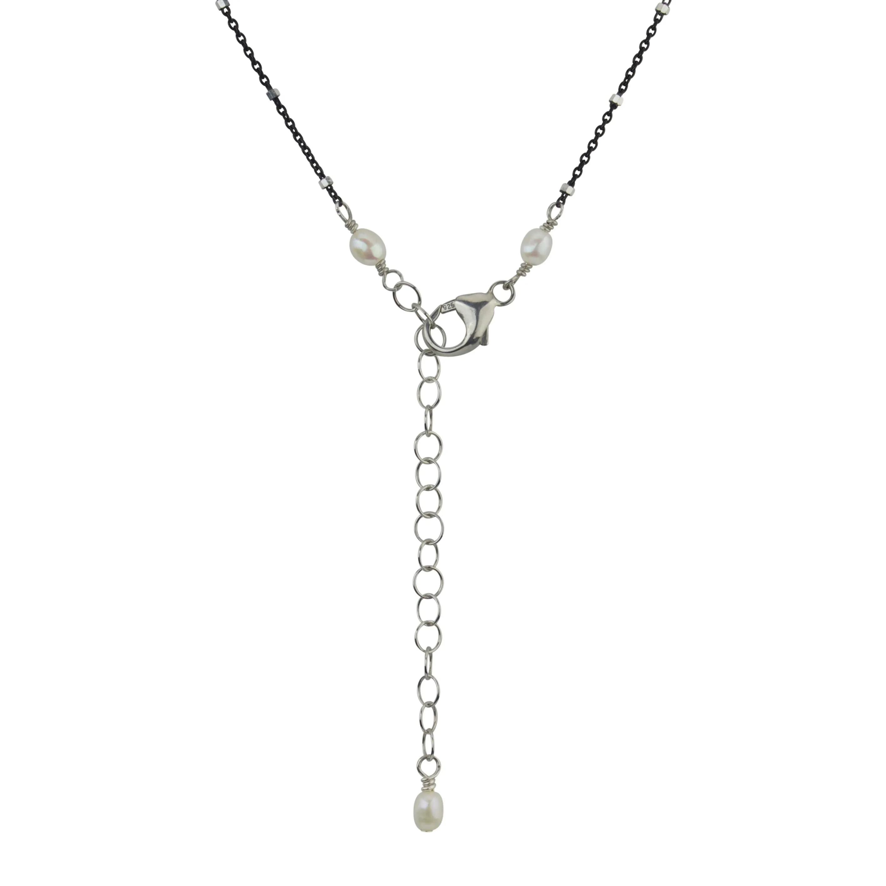 Black & White Cultured Freshwater Pearl Pendant Necklace on Oxidized Sterling Silver Chain