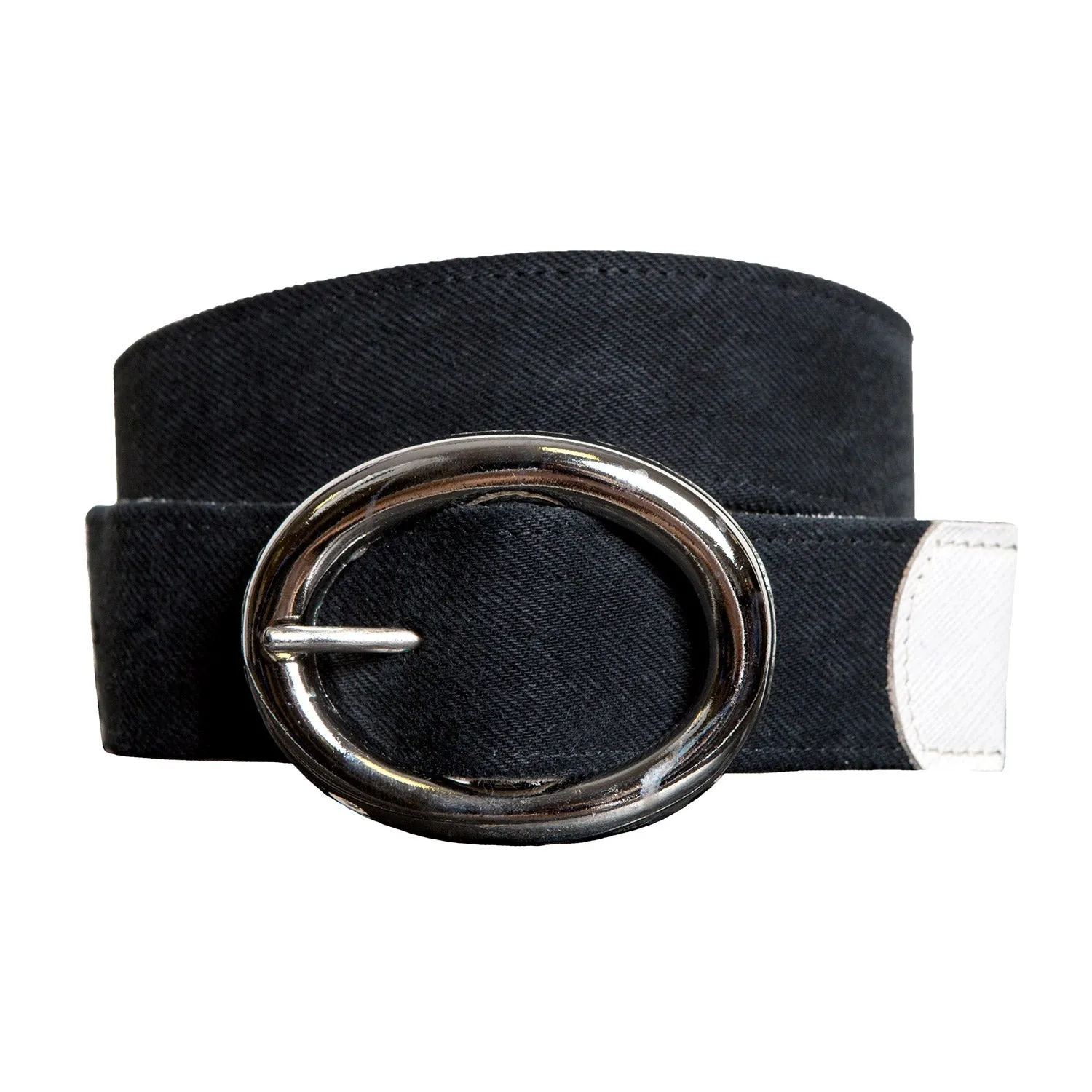 Black Denim Belt with Silver Buckle