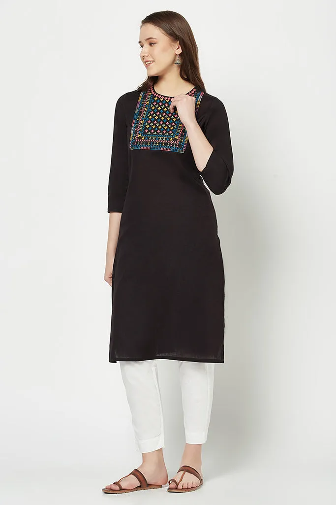 Black Kurta with Yoke Embroidery Work