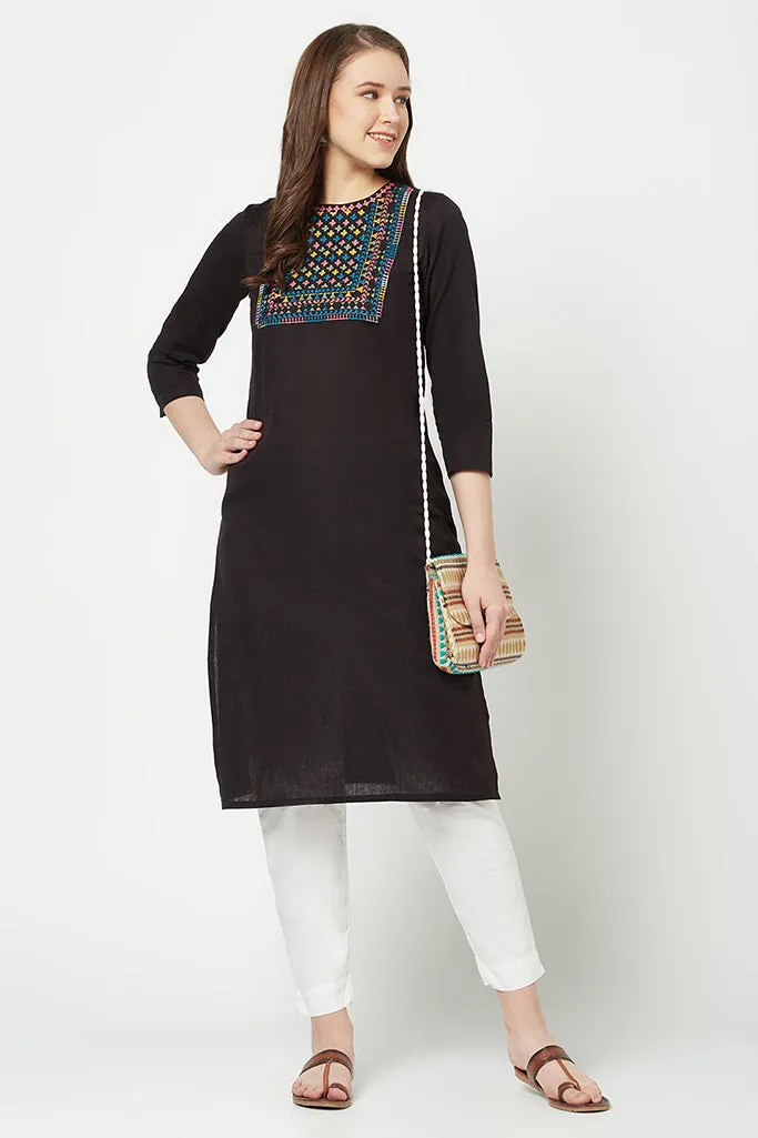 Black Kurta with Yoke Embroidery Work