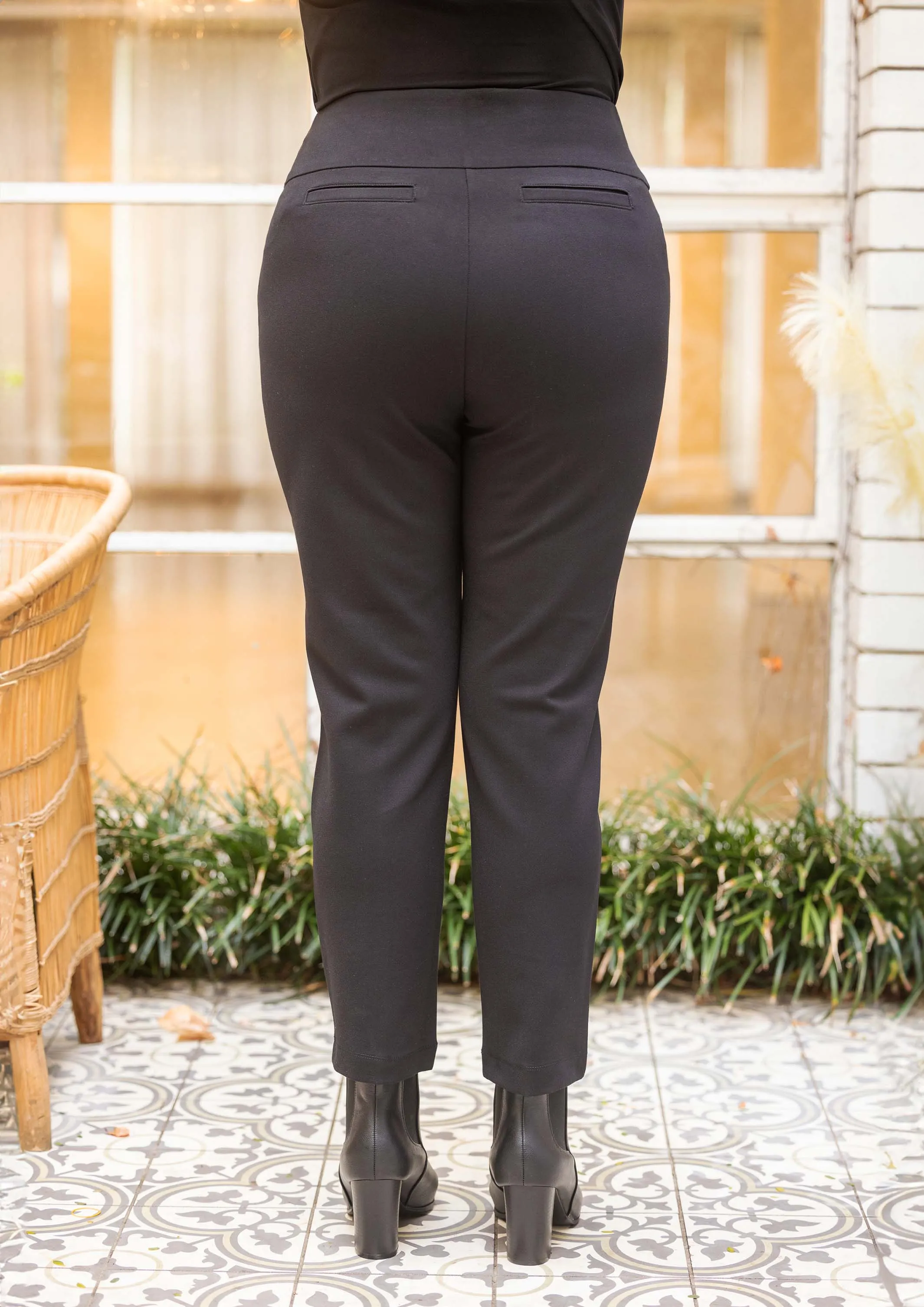 Black Ring Detail Slim Ponti Pant