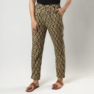 Brown - Ajrakh Block Printed Cotton Tapered Casual Pant for Women