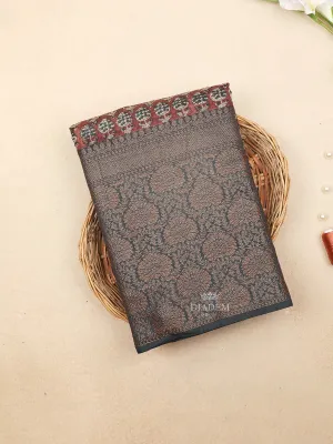 Brown Art Silk Saree with Flower Grid Design on the Body with Designed Border