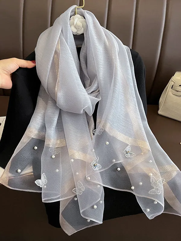 Butterfly Shape Applique Beaded Keep Warm Scarf