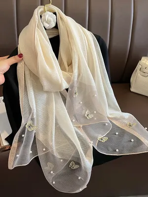 Butterfly Shape Applique Beaded Keep Warm Scarf