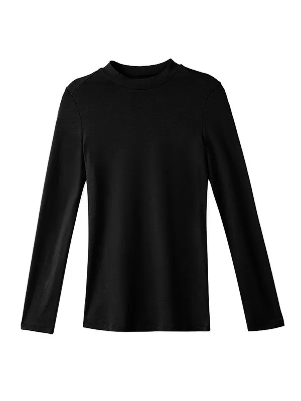 Casual Long Sleeves Skinny Solid Color Stand Collar T-Shirts