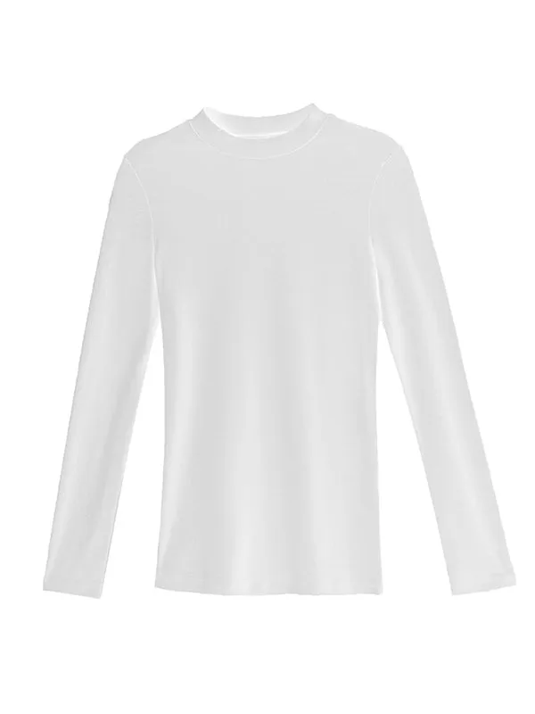 Casual Long Sleeves Skinny Solid Color Stand Collar T-Shirts