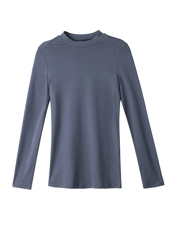 Casual Long Sleeves Skinny Solid Color Stand Collar T-Shirts