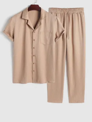 Casual Stripe Pocket Design Shirt And Pant