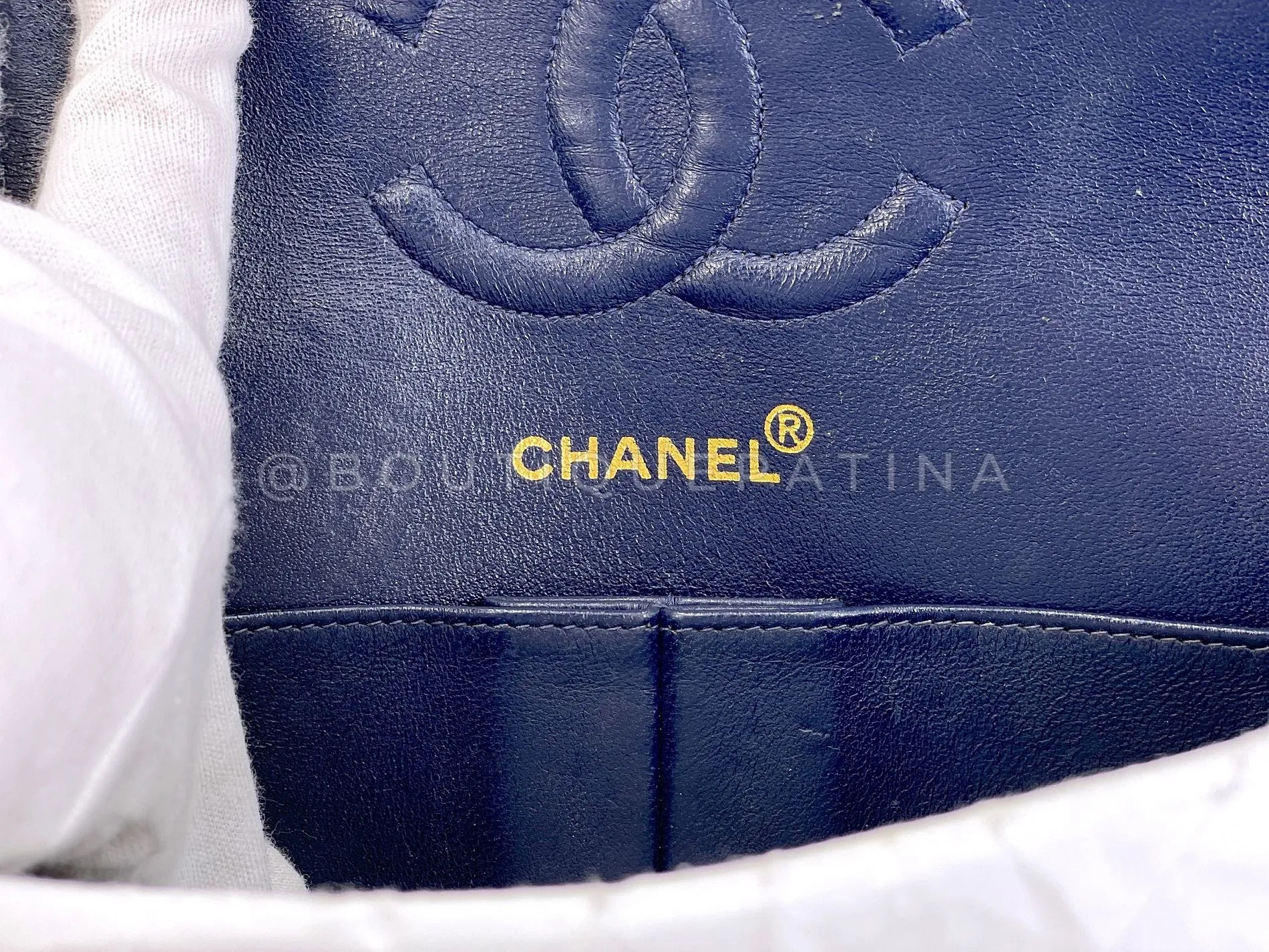 Chanel 1998 Vintage Blue Denim Medium Classic Double Flap Bag 24k GHW 54A