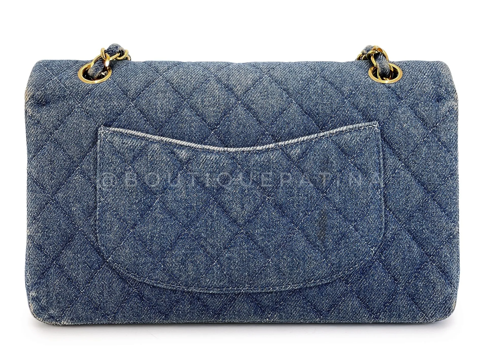 Chanel 1998 Vintage Blue Denim Medium Classic Double Flap Bag 24k GHW 54A