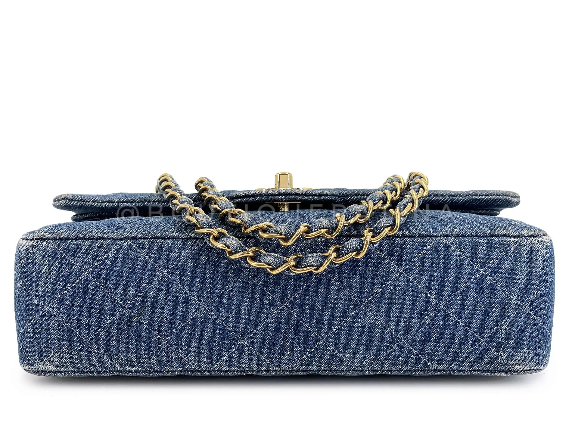 Chanel 1998 Vintage Blue Denim Medium Classic Double Flap Bag 24k GHW 54A