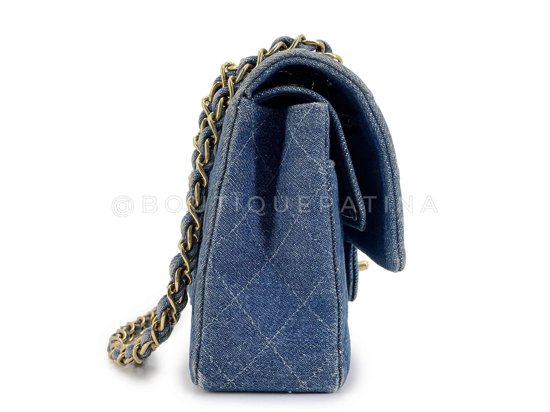 Chanel 1998 Vintage Blue Denim Medium Classic Double Flap Bag 24k GHW 54A