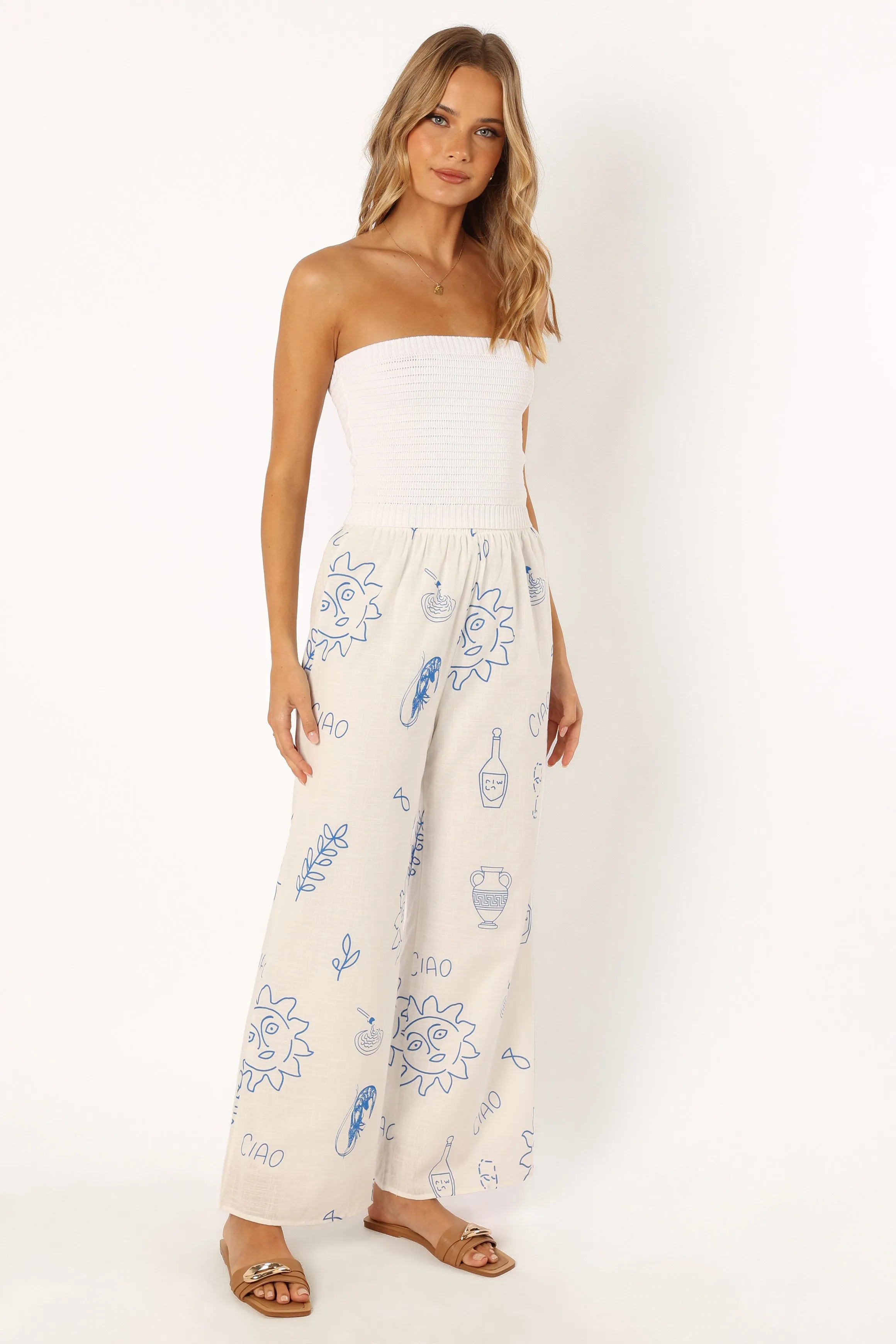 Ciao Wide Leg Pant - White Blue