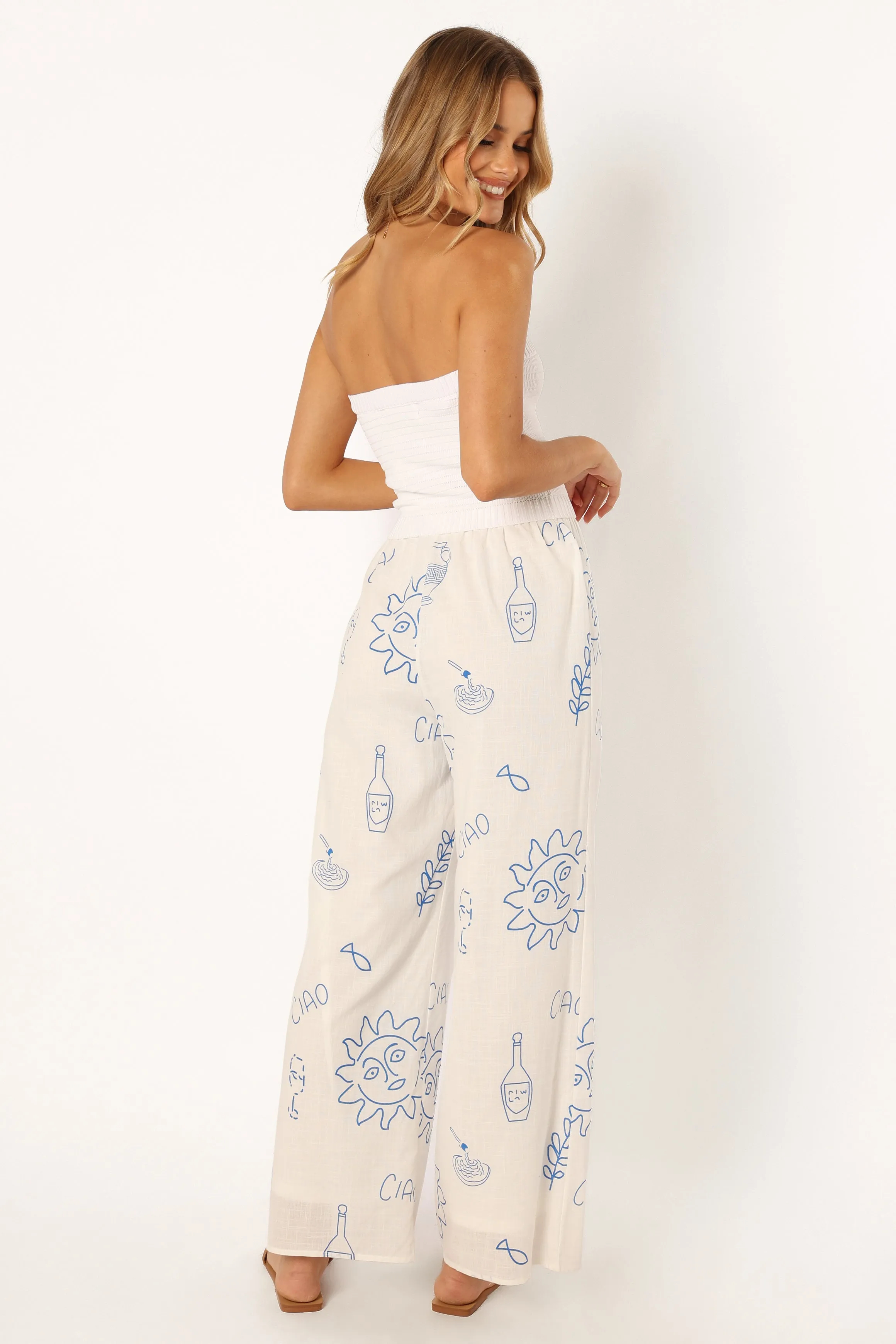 Ciao Wide Leg Pant - White Blue