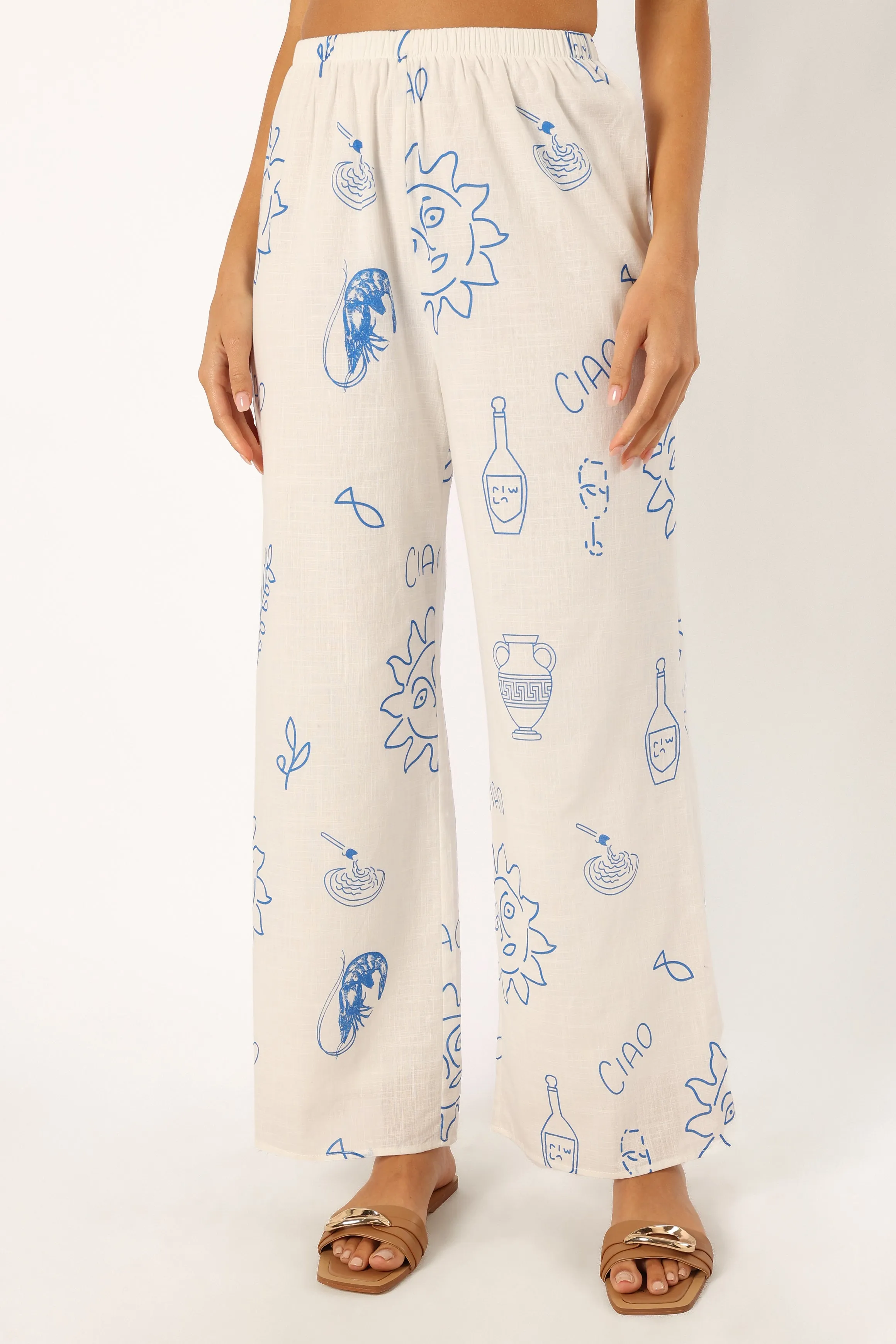 Ciao Wide Leg Pant - White Blue