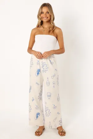 Ciao Wide Leg Pant - White Blue