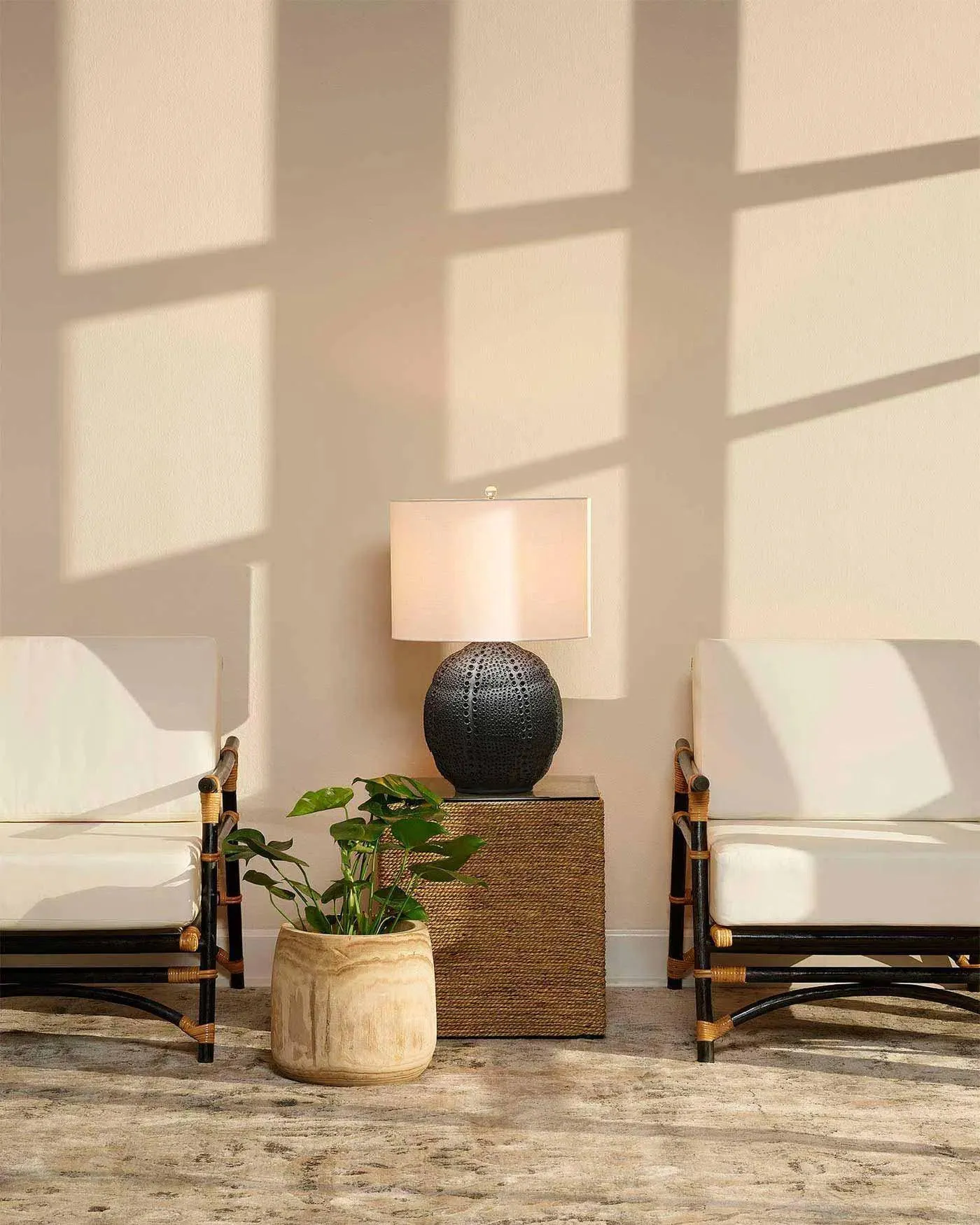 Coastal Style Black Porcelain Lunar Table Lamp