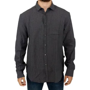 Costume National Chic Gray Checked Casual Linen Blend Shirt