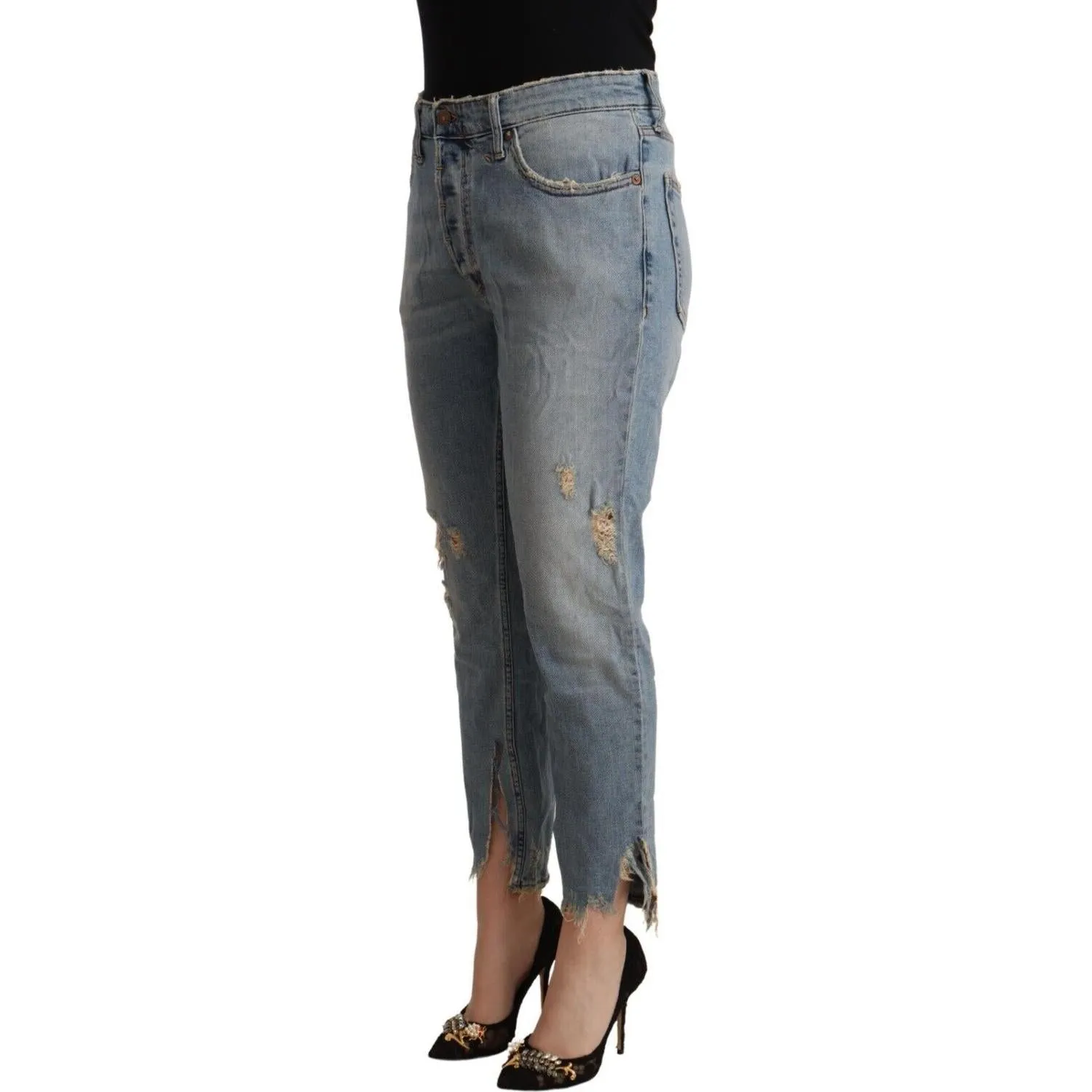 CYCLE Chic Distressed Mid Waist Cropped Denim