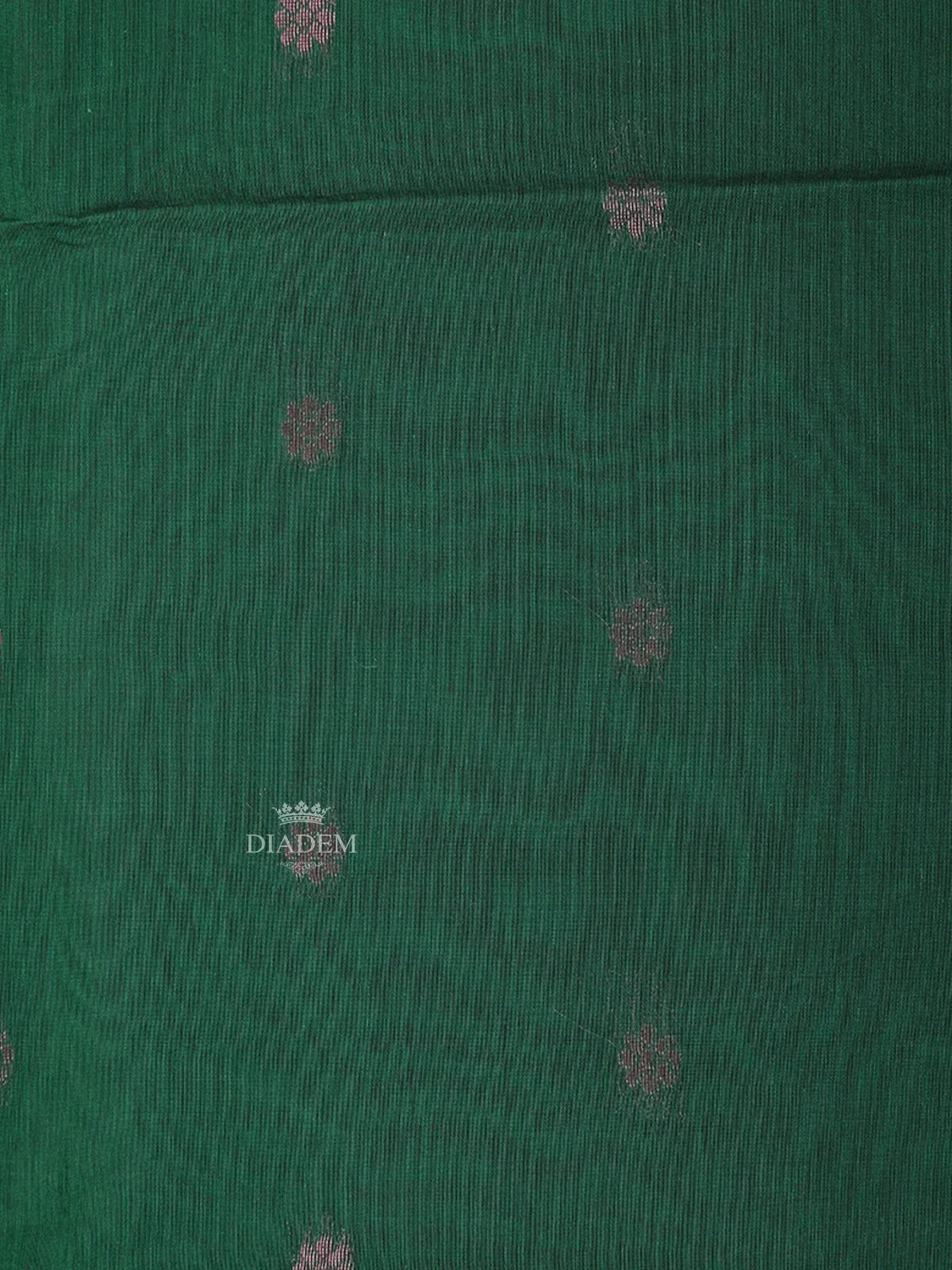 Dark Green Silk Cotton Saree with Flower Motifs on the Body with Contrast Border