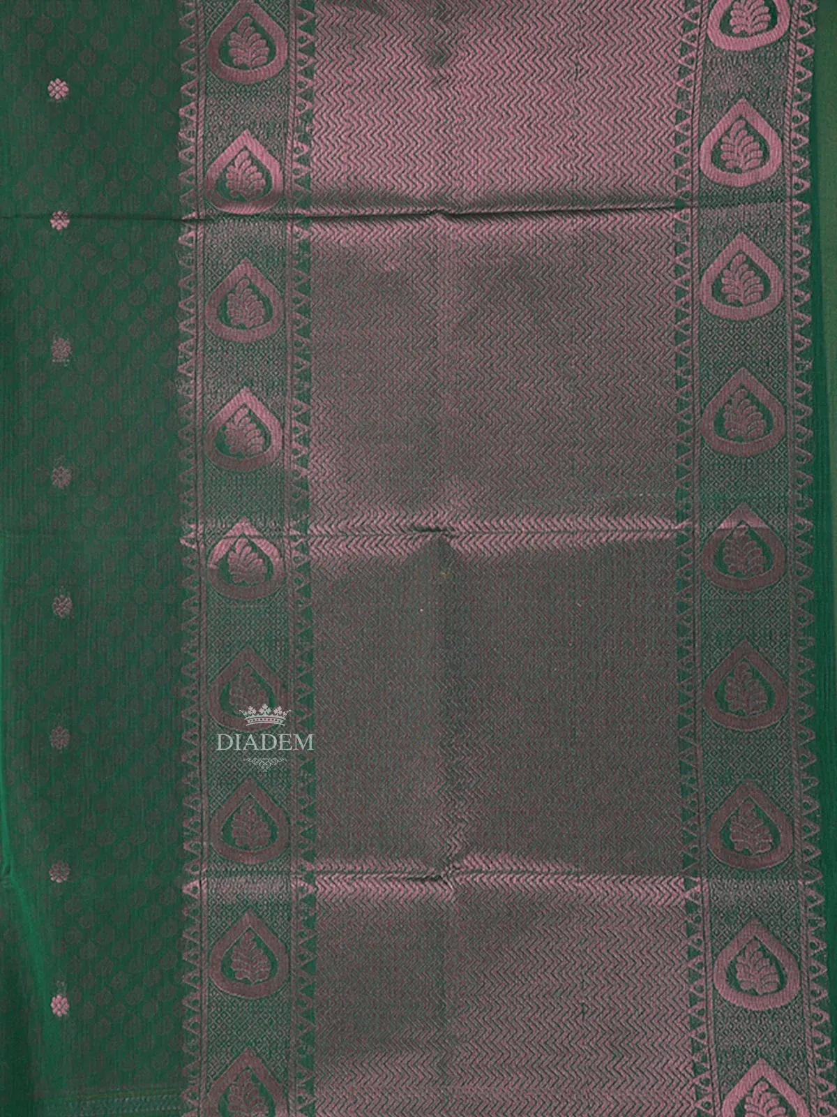 Dark Green Silk Cotton Saree with Flower Motifs on the Body with Contrast Border